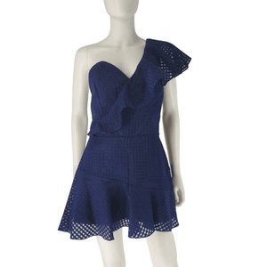 Amanda Uprichard McKinnon Flounce Ruffle Mini One Shoulder Navy Dress Size Large